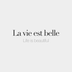 the words la vie est bele life is beautiful are in black on a white background