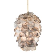 a light fixture with shells hanging from it