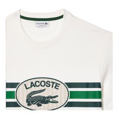 Brighten up their days with this bold graphic tee. The striped design, crocodile and unique monogram will add a fun touch to any look. Your new essentials, by Lacoste. Heavy cotton jersey with a fabulous drape Regular fit, straight cut Classic embroidered crocodile on breast Cotton (100%) Style #TH1415-51 Unique Monogram, Monogram T Shirts, Lacoste Men, Monogram Prints, Shorts With Tights, Monogram Logo, T-shirt Polos, Free Shirts, Straight Cut