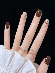 Café integral  Collar   Geométrico Uñas de Color Embellished Brown Nails Multicolor, Brown Nail Art, Ideas Uñas, Kutek Disney, Brown Nails Design, Nagellack Trends, Hello Nails, Square Nail Designs, Simple Gel Nails