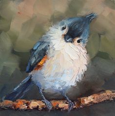 a painting of a blue and white bird on a branch