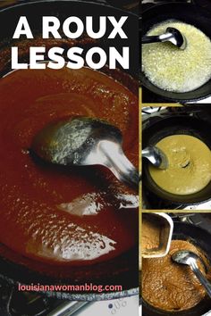 four pictures showing how to make a roux lesson