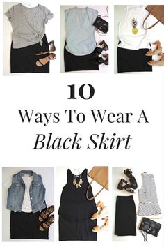 Black Skirt Casual, Black Pencil Skirt Outfit, Black Skirt Outfit Summer, Black Denim Skirt Outfit, Mom Clothing, Skirt Outfit Summer, Project 333, 10 Ways To Wear, Black Skirt Outfits