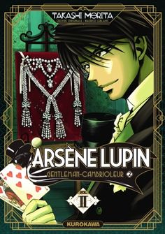 an anime character holding a card in front of a green background with the words arsene lu