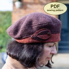 "DESCRIPTION: Please note: All patterns are in English only. If you wish to make a few bags or hats from Charlie's Aunt sewing patterns or books to sell, please read the rules in the \"additional information\" section of our policies page. This is a PDF sewing pattern for the Lavenham Beret which takes its inspiration from the wartime styles of the 1940s. It is named after the historic Suffolk village where my mother's family came from. Lavenham was also home to a WWII airfield built in 1943. Th Beret Sewing Pattern, Sweater Hats, Beret Hat Pattern, Style Beret, Hat Decor, Felted Hats, Yarn Creations, Sewing Hats, Upcycled Projects