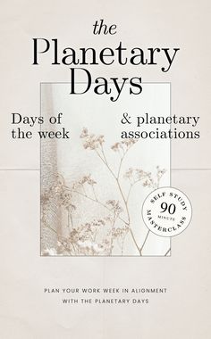 the planetary days book is shown with an image of a plant in front of it