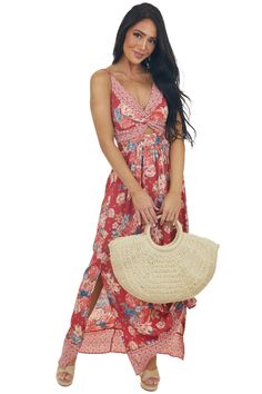 Raspberry Floral Print Sleeveless Maxi Dress || Vacay outfits | vacay outfits beach | vacay outfits casual | vacay outfits tropical | vacay outfits summer beach styles | beach outfits | beach outfits women | casual beach outfit | beach outfits women vacation | beach outfit ideas | swimsuits 2022 trends | swimsuit trends | swimsuits outfits | swimsuit trends 2022 | bikini outfits | resortwear | resortwear 2022 | resortwear beachwear Women's Maxi Dresses