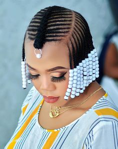 Latest African Hairstyles, All Back Hairstyle, Locks Hairstyles, Braiding Ideas, Kimono Jumpsuit, Blouse For Wedding, Braid Twist, White Hair Accessory, African Ladies