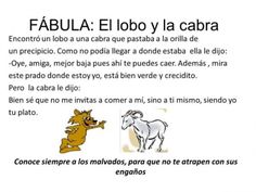 an animal that is standing up in front of a white background with the words fabula el lobo y la cabra