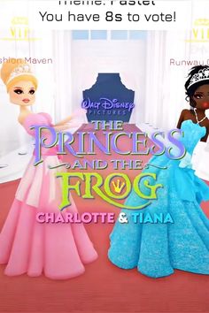 the princess and the frog character is shown in front of an animated poster for charlotte & tiara