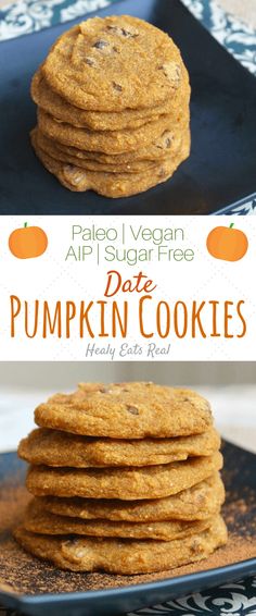 healthy banana pumpkin cookies are stacked on top of each other