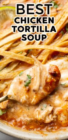 closeup of a spoonful of soup with text overlay that reads best chicken tortilla soup Authentic Chicken Tacos, Easy Chicken Tortilla Soup Recipe, Chicken Tacos Recipe Easy, Best Chicken Tortilla Soup, Tortilla Soup Easy, Tacos Chicken, Chicken Taco Soup Recipe, Chicken Tacos Recipe, Chicken Tortilla Soup Recipe