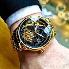 Just found this amazing item on AliExpress. Check it out! $64.59 | AOKULASIC Gold Skeleton Mens Watch Retro Moon Phase Tourbillon Automatic Mechanical Watches Luxury Stainless Steel Band Luminous Retro Moon, Gold Skeleton, Watch Gift Box, Mechanical Watch Men, Tourbillon Watch, Estilo Real, Watch Luxury, Gold Watch Men