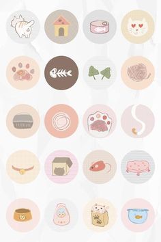 a bunch of different types of buttons on a white background with pink and blue circles