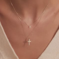 Solid Gold Cross Pendant Necklace | Lily & Roo | Wolf & Badger Cross Layered Necklace, Kelsey Core, Cute Cross Necklace, Gold Cross Necklaces, Simple Cross Necklace, Everyday Gold Jewelry, Cross Pendant Necklace Woman, Layered Cross Necklace, Cross Necklace Simple