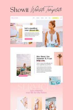 the website design for showit is shown in pink and white, with different images on it