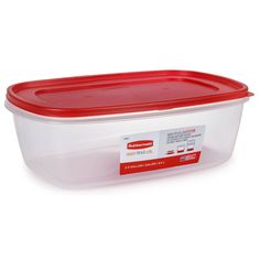 a plastic container with red lid on a white background