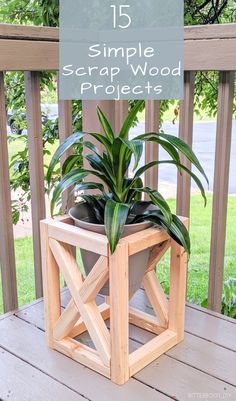 a wooden planter sitting on top of a porch