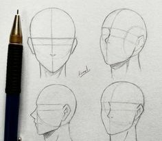 a pencil drawing of the head and neck of a man's head with different angles