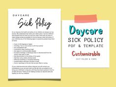 the day care policy is displayed next to a piece of paper that says,'day care