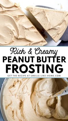 peanut butter frosting in a bowl with a spoon