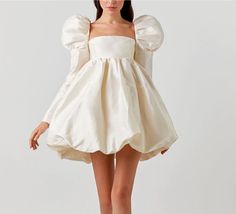 Fashion Retro Beige Satin Puff Sleeve Ball Gown · KoKo Fashion · Online Store Powered by Storenvy Mini Wedding Dresses, Long Dress Design, Short Prom Dress, Sleeves Clothing, Prom Dresses Ball Gown, Party Dresses For Women, Mini Dress With Sleeves, Mini Dress Party, Ball Dresses