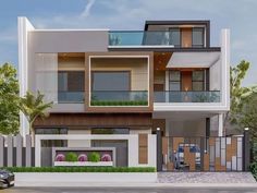 Modern House Design Elevation Villa Elevation, House Structure Design, Railing Designs, House View, 3d Elevation, House Balcony Design, Two Story House, Render Image