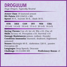 DnD 5e Statblock for Drogulum by Me.Mimic 5e Items, Monster Dragon, Dnd Monster, Dragons 5e, Monster Ideas, Dnd Ideas