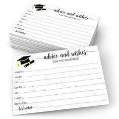 two lined notepads with graduation caps on them, one has advice and wishes for the graduate