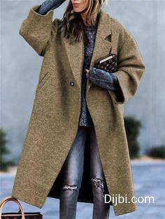 Long Tweed Jacket, Loose Coats, Custom Made Clothing, Mini Robes, Weave Style, Maxi Robes, Green Coat, Turndown Collar, Woolen Coat