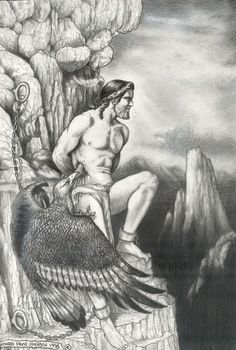 a pencil drawing of a man sitting on top of a mountain with an eagle next to him