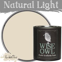 a can of white paint with the words wise owl on it and an image of a bird