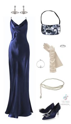 Dress And Gloves Outfit, Gloves Outfit, Dress And Gloves, Dress And Accessories, Blue Slip Dress, Prom Dress Inspiration, Pretty Prom Dresses, Glam Dresses, Fancy Outfits