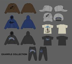 an assortment of hoodies, sweatshirts and sweatpants designed to look like pokemon characters