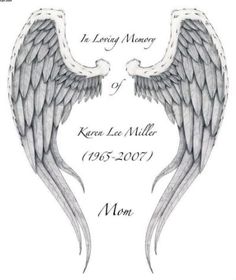 an angel wing tattoo design with the words in loving memory of krysa lee miller 1915 - 2007 mom