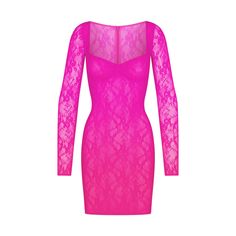 STRETCH LACE LINED LONG SLEEVE UNDERWIRE DRESS | NEON PINK Underwire Dress, Pink Closet, A Night To Remember, Form Fitting Dress, Silk Slip Dress, Suit Up, Stylish Clothes For Women, Sheer Sleeves, Stretch Lace