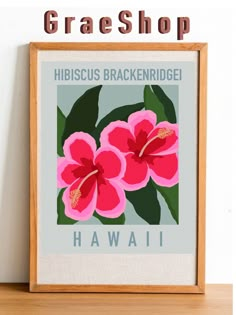 a framed poster with the words hibiscus backendridge hawaii in front of it