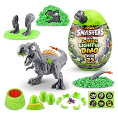 an assortment of toys including dinosaur eggs, and other items to make it look like they are