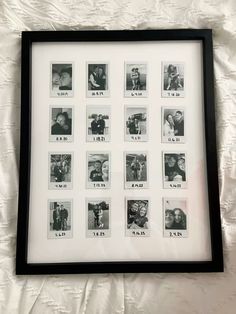 a black and white photo frame with many pictures in it on a sheet of paper