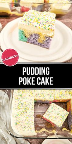 pudding poke cake with rainbow sprinkles on top