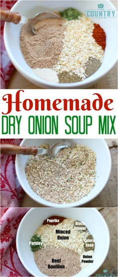 homemade dry onion soup mix in two bowls