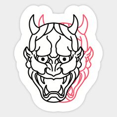 a drawing of a demon's head with red flames