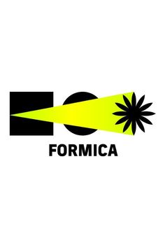 the logo for formica is shown in black and yellow, with an abstract design