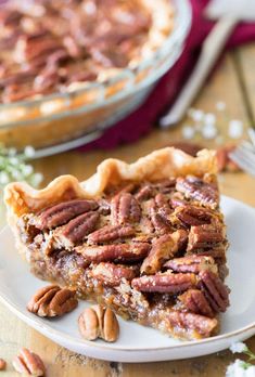 a slice of pecan pie on a plate