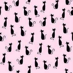 black cats on a pink background are silhouetted against the same color as they appear in this pattern