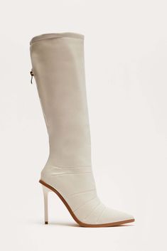 Available In Black And Ivory. Knee High Heeled Boots Pointed Toe 4" Ultra High Heel Imported | Justine Knee High Boots in Ivory size 6 by Fashion Nova High Heeled Boots, Fashion Nova Shoes, Knee High Heels, High Heel Boots Knee, Thigh High Boots, High Heel Boots, Shoes For Women, Top Shoes, Knee High Boots