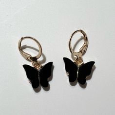 -Black Butterfly Shaped Earrings -2.7cm In Length -Brand New Trendy Black Hoop Earrings As Gift, Trendy Black Hoop Earrings For Gift, Trendy Black Everyday Earrings, Black Dangle Earrings For Everyday, Black Drop Earrings For Everyday, Trendy Black Pierced Hoop Earrings, Everyday Black Drop Earrings, Trendy Black Nickel-free Earrings, Trendy Black Clip-on Earrings As Gift