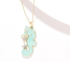 The beauty of the sea is captured with this carved gemstone seahorse necklace. Diamond accents add sparkle to an already stunning piece. From Glenn Lehrer Collection. Seahorse Necklace, Seahorse Pendant, Necklace Diamond, The Sea, The Beauty, Jewelry Necklaces, Carving, Sparkle, Yellow Gold