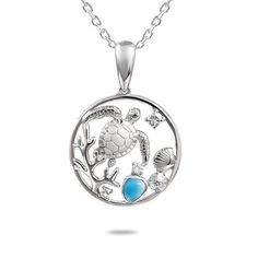 The picture shows a 925 sterling silver one stone larimar sea turtle pendant with larimar gemstones and topaz. Hawaiian Jewelry, Heaven And Earth, Larimar Stone, Turtle Pendant, Sea Turtles, Caribbean Sea, Gemstone Necklace Pendant, Gemstone Healing, Animal Jewelry