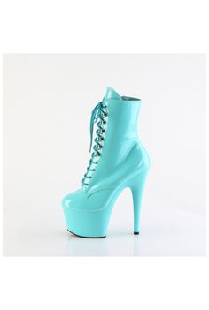 7" Heel, 2 3/4" PF Lace-Up Front Ankle Boot, Side Zip - Fit Guide: True to Size - Heel: 7" Heel, 2 3/4" Platform - Brand: Pleaser - Country of Origin: Imported Japan Woman, Turquoise Color, Side Zip, Ankle Boot, Lace Up, Turquoise, Heels, Boots, Lace